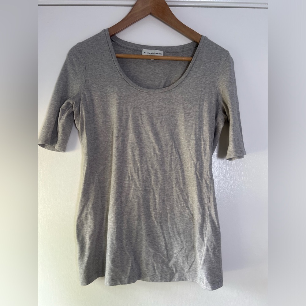 White + Warren Gray Scoop Neck T-Shirt Cotton Modal Clean Girl Minimalist Chic